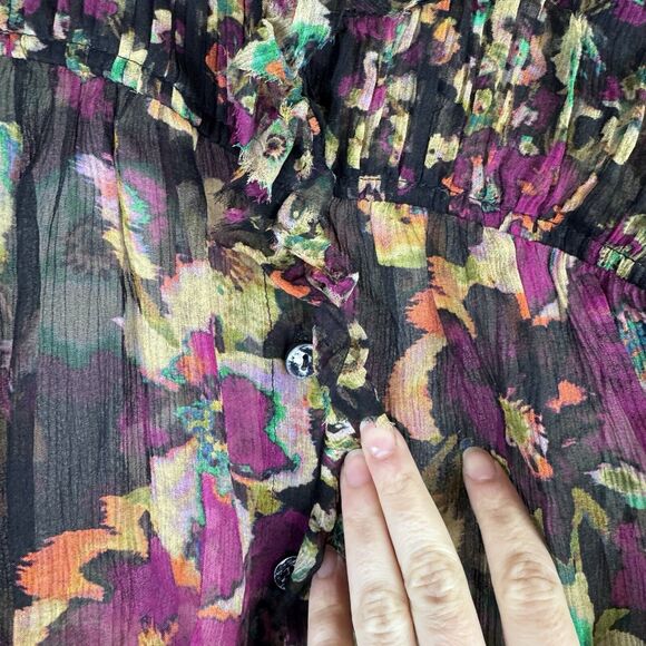 ULLA JOHNSON Andi Sheer Chiffon Crinkle Floral Silk Blouse Size 0 - Picture 6 of 7